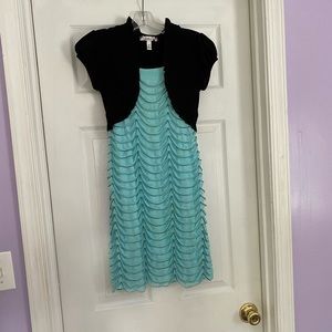 Blue and black scalloped dress with shrug!